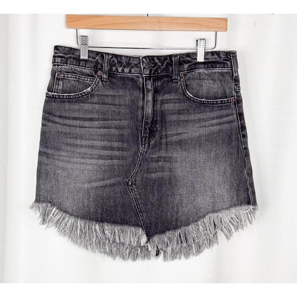 Free People We The Free Brea Denim Skirt 29 Black Frayed Raw Hem Mini Distressed
